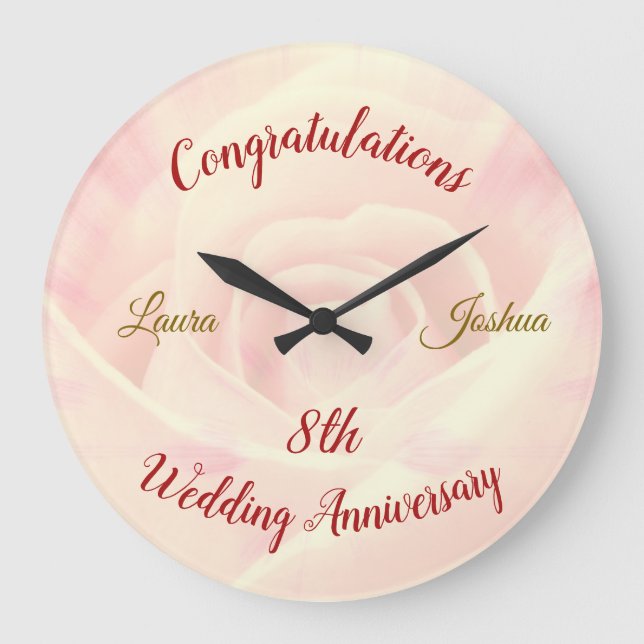 Personalisierte 8. Hochzeitstag Große Uhr (Vorderseite)