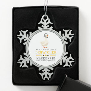 Personalisierte 911-Dispatcher-Gans mit Headset Schneeflocken Zinn-Ornament