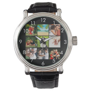 Personalisierte 9 Familienfoto-Collage Schwarz Armbanduhr