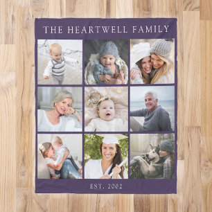 Personalisierte 9-Foto-Collage Familie Lila Fleecedecke