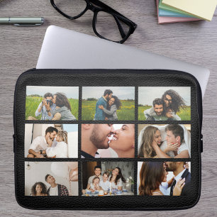 Personalisierte 9-Foto-Collage Modernes schwarzes  Laptopschutzhülle