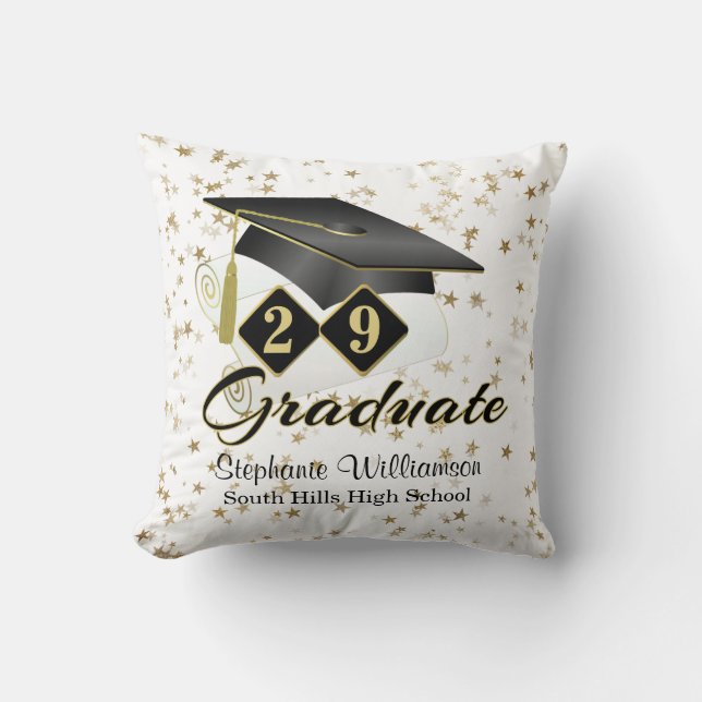 Personalisierte Abschluss Black & Gold Stars Kissen (Vorderseite)
