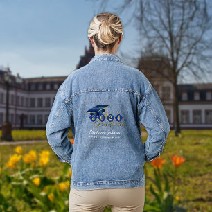 Personalisierte Abschlussmütze Blau Gold Jeansjacke