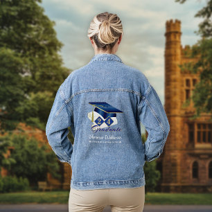 Personalisierte Abschlussmütze Blau Gold Jeansjacke