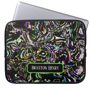 Personalisierte Abstrakte Art Schwarz Swirl Grün Laptopschutzhülle