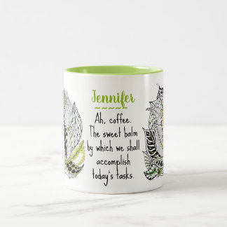 Personalisierte abstrakte grüne Blattdoodles Zweifarbige Tasse