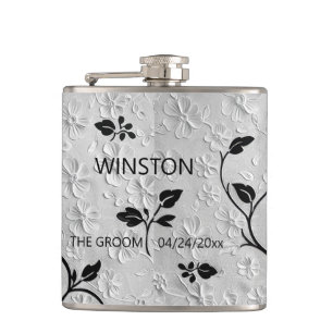 Personalisierte Abstrakte Schwarz-Weiß-Florals Flachmann