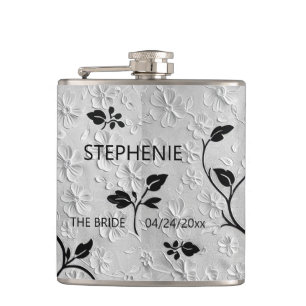 Personalisierte Abstrakte Schwarz-Weiß-Florals Flachmann