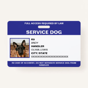 Personalisierte ADA Card Service Dog Foto ID Ausweis