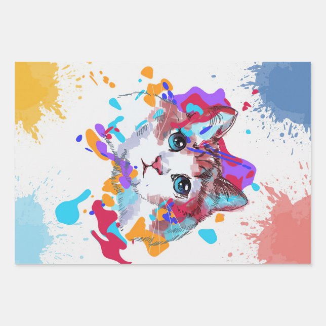 Personalisierte adorable Katze| Farbige Katzengesc Geschenkpapier Set (Vorderseite)