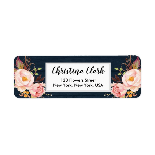 Personalisierte Adresse der Holzpony Floral Navy (Vorne)