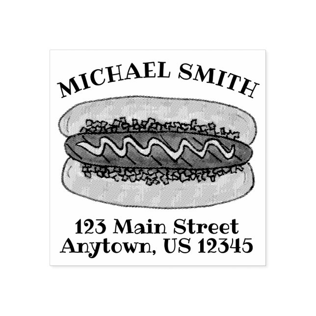 Personalisierte Adresse des gegrillten Hot Dog Fas Gummistempel (Prägung)