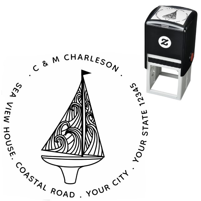 Personalisierte Adresse des Segelbootes Permastempel (Sailing Boat custom personalized name and address self inking stamp)