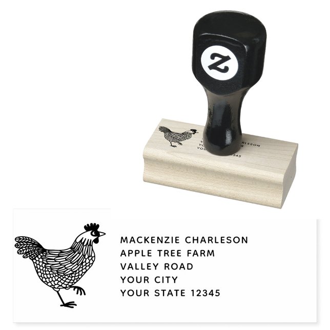 Personalisierte Adresse von Hen Chicken Gummistempel (Chicken hen poultry egg farm personalized rubber stamp)