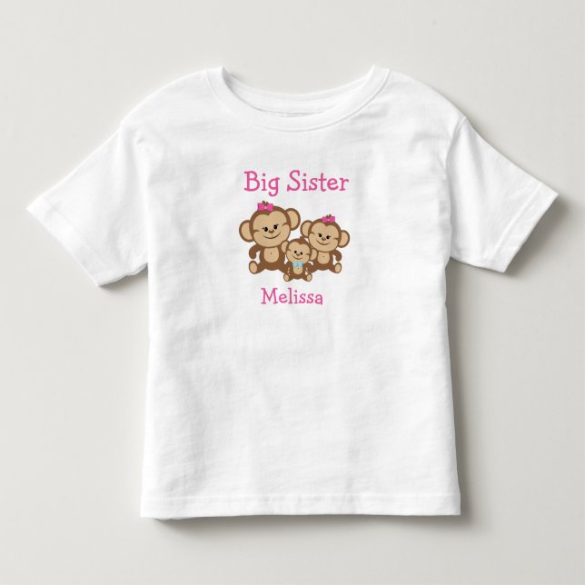 Personalisierte Affen Große Schwester Kleinkind T-shirt (Vorderseite)