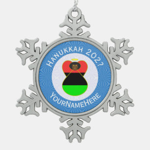 Personalisierte Afrikanische Diaspora Engel Chanuk Schneeflocken Zinn-Ornament