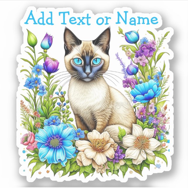 Personalisierte Ai Watercolor Siamese Katze in Blu Aufkleber (Vorderseite)