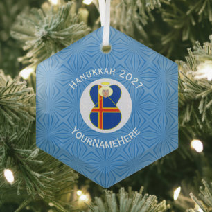 Personalisierte Ålander Engel Chanukka-Flagge Ornament Aus Glas