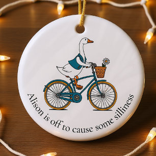 Personalisierte Alberne Gänse auf dem Bike Keramik Ornament