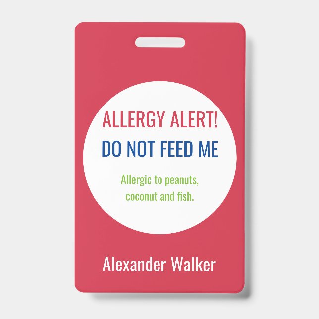 Personalisierte Allergiealarm für Kinder Ausweis (Front)