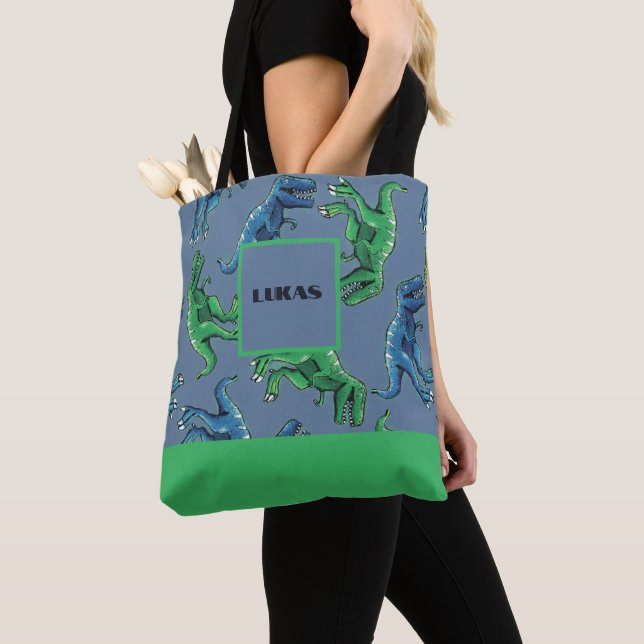 Personalisierte Allover gedruckte Dinosaurier-Tasc Tasche (Von Nahem)