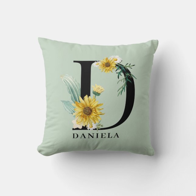 Personalisierte Alphabet D Floral Monogram Tablett Kissen (Vorderseite)