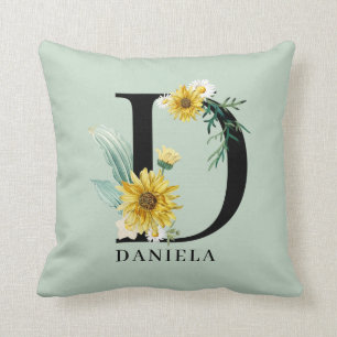 Personalisierte Alphabet D Florale Monogramm-Wurfk Kissen