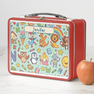 Personalisierte Alphaland Kinder Lunch Rot Box Metall Brotdose