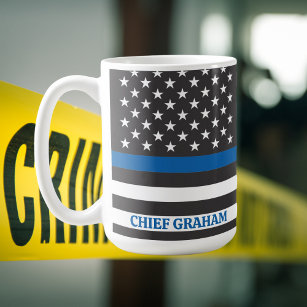 Personalisierte American Flag Thin Blue Line Kaffeetasse