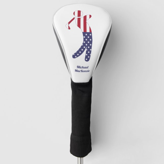 Personalisierte amerikanische Flag Golfer-Silhouet Golf Headcover (Vorderseite)