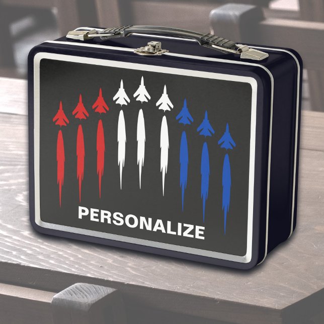 Personalisierte amerikanische Flag Jet Fighters Pa Metall Brotdose (Jets forming an American flag lunchbox)
