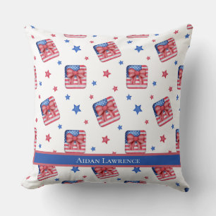 Personalisierte amerikanische Flagge 4. Juli Bow B Kissen