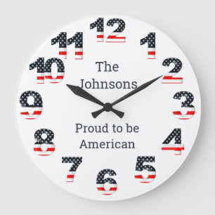 Personalisierte amerikanische Flaggennummern Groß Große Wanduhr