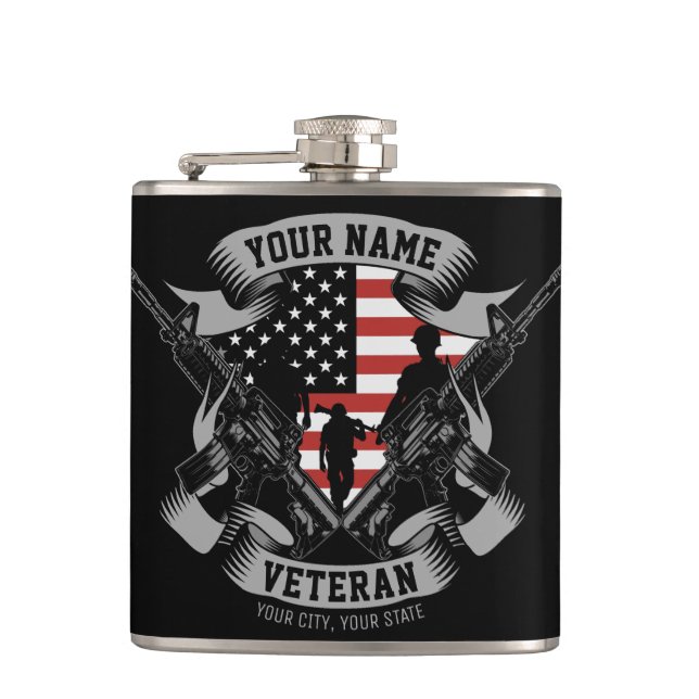 Personalisierte amerikanische Veteran Proud Vet US Flachmann (Vorderseite)