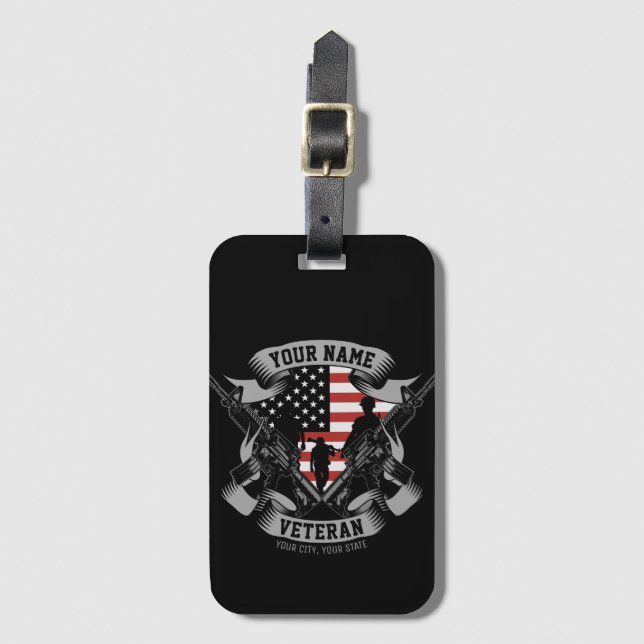 Personalisierte amerikanische Veteran Proud Vet US Gepäckanhänger (Vorderseite Vertikal)