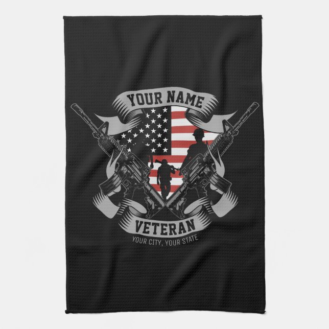 Personalisierte amerikanische Veteran Proud Vet US Geschirrtuch (Vertikal)