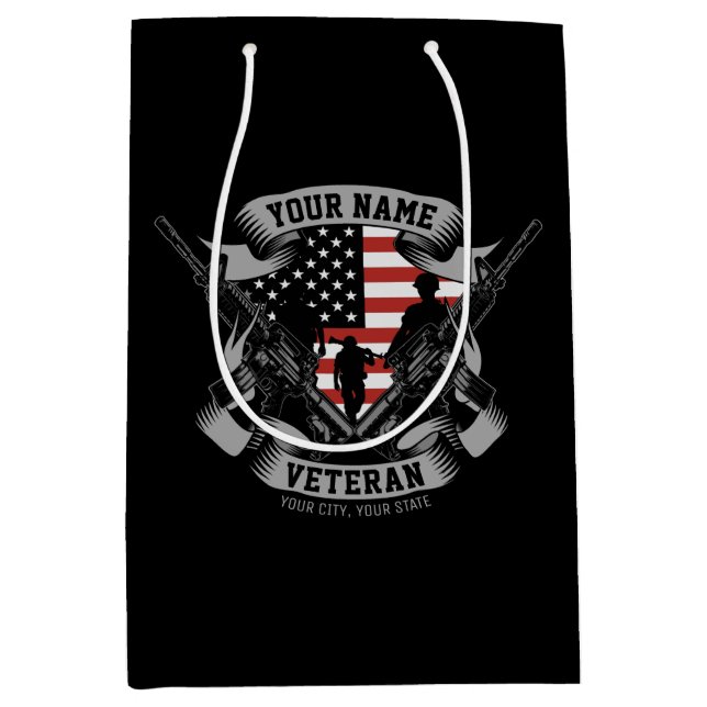 Personalisierte amerikanische Veteran Proud Vet US Mittlere Geschenktüte (Vorderseite)
