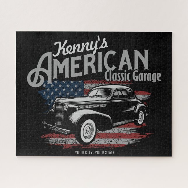 Personalisierte Amerikanische Vintage Autogarage (Horizontal)