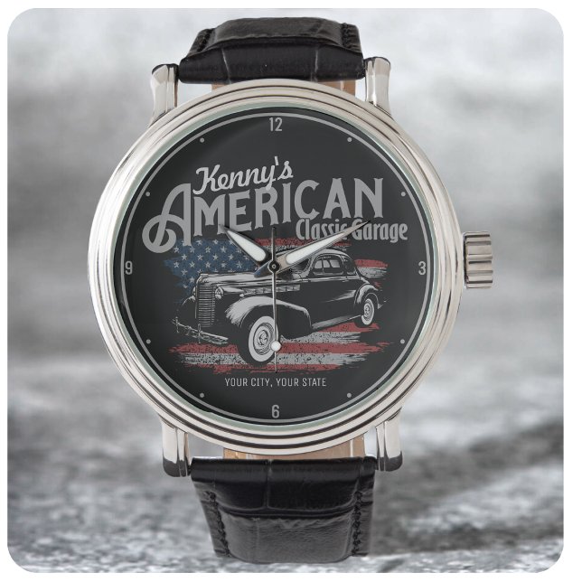 Personalisierte Amerikanische Vintage Autogarage Armbanduhr (Von Creator hochgeladen)