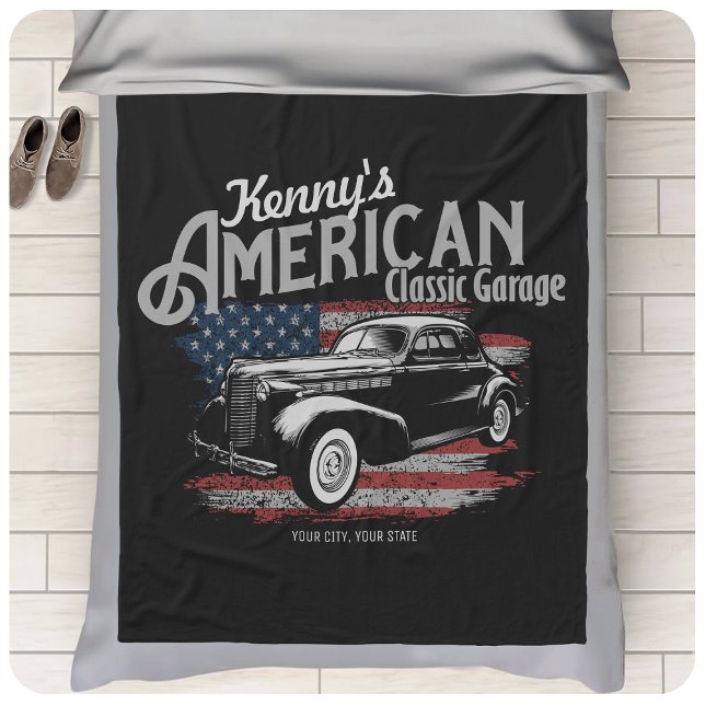 Personalisierte Amerikanische Vintage Autogarage Fleecedecke (Von Creator hochgeladen)