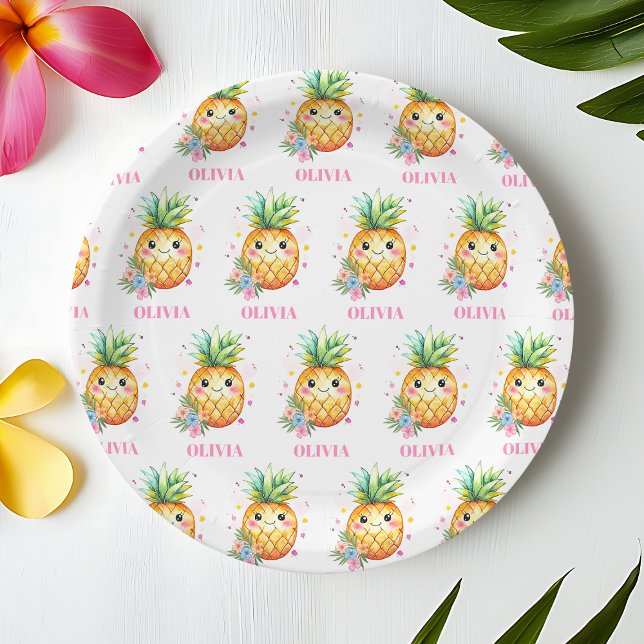 Personalisierte Ananas Aloha 1. Geburtstag Party Pappteller (Personalized Pineapple Aloha 1st Birthday Party Paper Plates)