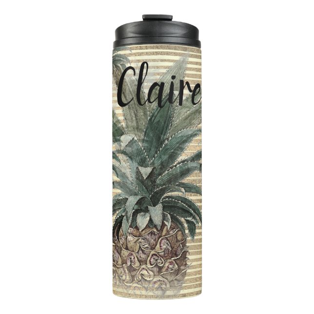 Personalisierte Ananas auf Goldfolie gestreift Thermosbecher (Vorderseite)