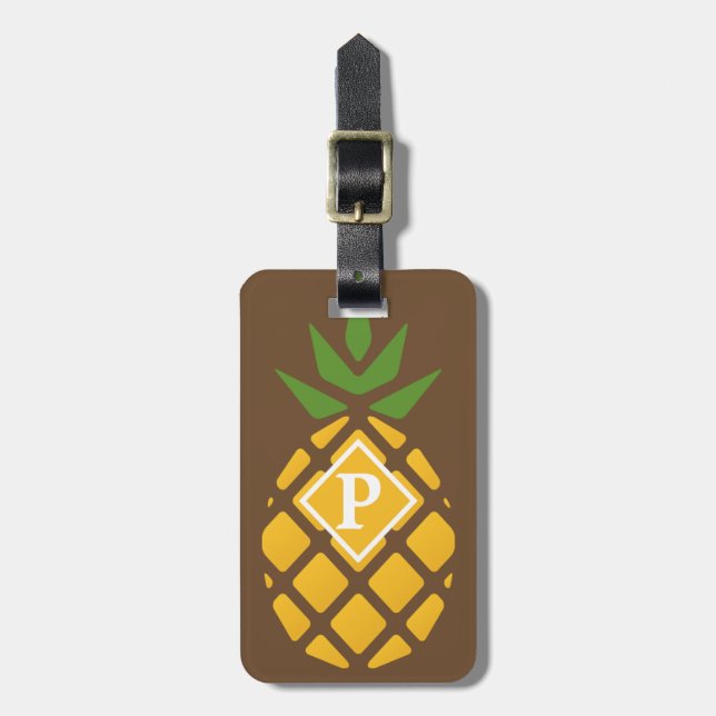 Personalisierte Ananas | Editable Brown Gepäckanhänger (Vorderseite vertikal)