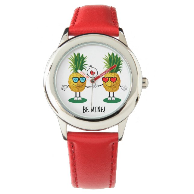 Personalisierte Ananas Emoji Liebe Couple Armbanduhr (Vorderseite)