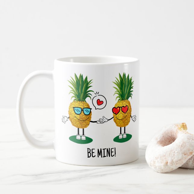 Personalisierte Ananas Emoji Liebe Couple Kaffeetasse (Mit Donut)