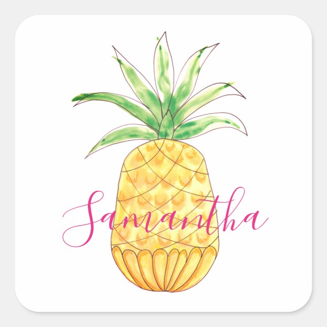 Personalisierte Ananas Quadratischer Aufkleber (Vorderseite)