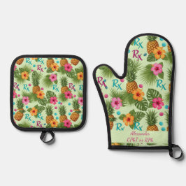 Personalisierte Ananas und Hibiskus Pharmacy Ofenhandschuh & Topflappen-Set