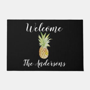 Personalisierte Ananas Wasserfarbe Blau Begrüßungs Fußmatte