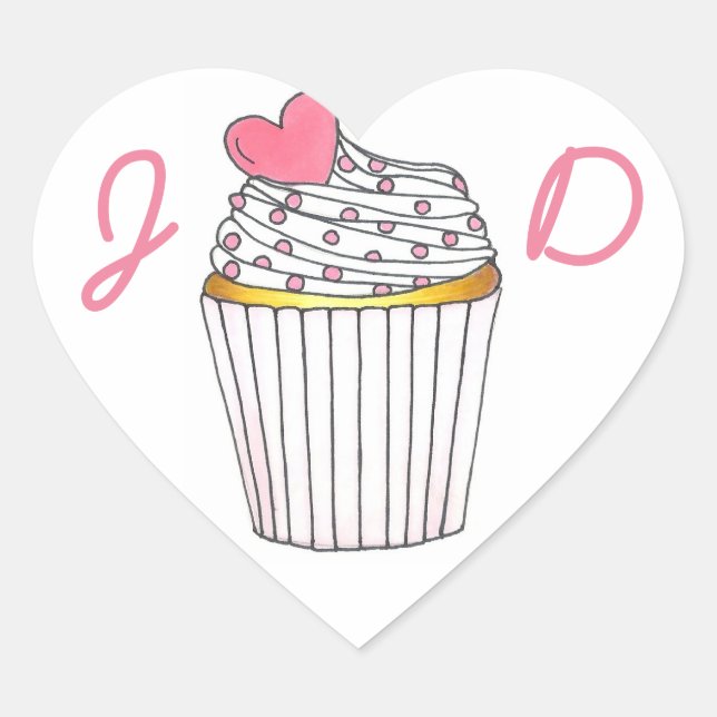 Personalisierte anfängliche Herz-Liebe Cupcake Sti Herz-Aufkleber (Vorderseite)