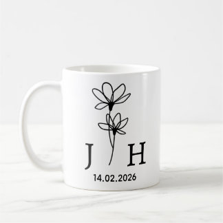 Personalisierte Anfangsbuchstaben, Datum Florales Kaffeetasse